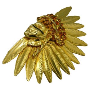 GIANNI VERSACE * Vintage Gold Tone Jewelled American Indian Scarf Ring/Ring