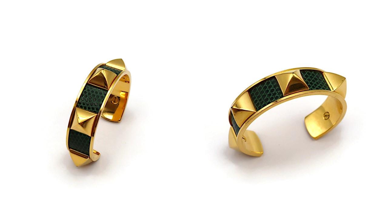 アクセサリー Hermes leather bangles HERMES * Medor Green Leather Bangle Bracelet - Etsy