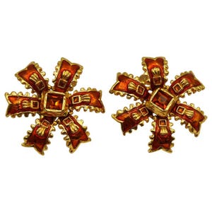 YVES SAINT LAURENT * Vintage Enameled Clip-On Earrings