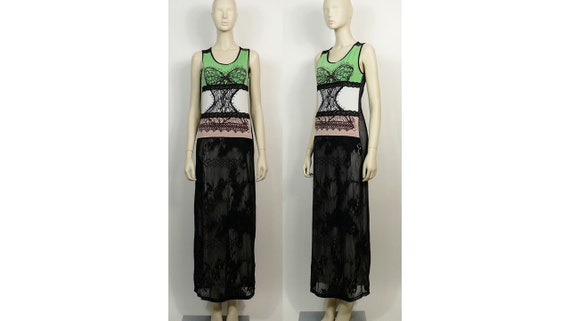 CHRISTIAN LACROIX * Vintage Corset Print Maxi Lace