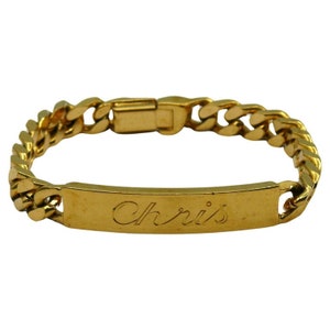 CHRISTIAN DIOR * Vintage Gold Tone CHRIS Tag Bracelet