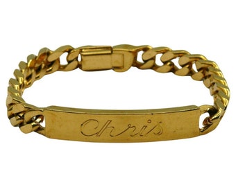 CHRISTIAN DIOR * Vintage Gold Tone CHRIS Tag Bracelet