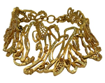 CHRISTIAN LACROIX * Vintage Opulent Jewelled Gold Tone Chocker Necklace