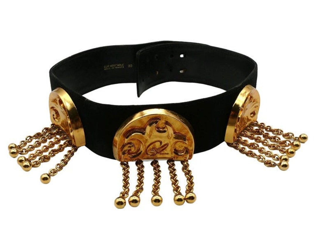 CHRISTIAN LACROIX Vintage Wide Black Suede & Chain Belt Etsy