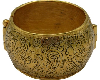 Vintage Gold Tone Floral Arabesques Cuff Bracelet Yves Saint Laurent