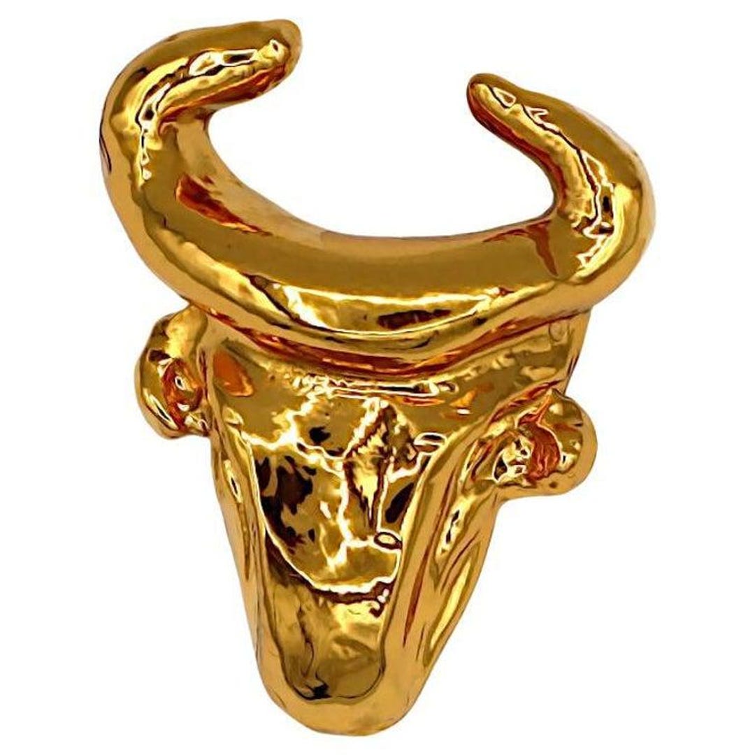 CHRISTIAN LACROIX * Vintage Gold Tone Bull Head Brooch - Etsy Israel