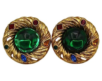 Jewelled Gold Tone Nest Design Clip-On Earrings Yves Saint Laurent