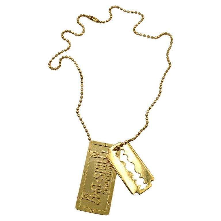 CHRISTIAN DIOR by John Galliano * Gold Tone Dog Tag Razor Blade