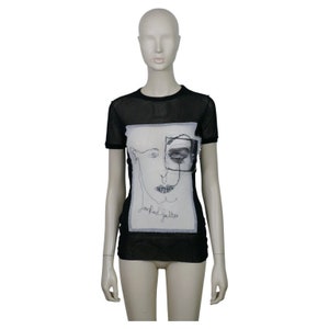 JEAN PAUL GAULTIER * Vintage Portrait and Eye Applique Mesh Top Size L
