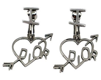 Silver Tone I Love Dior Dangle Earrings Christian Dior