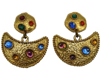 EDOUARD RAMBAUD * Vintage Massive Jewelled Dangling Earrings