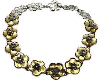 Vintage Silver Tone Resin Flower Necklace Kenzo