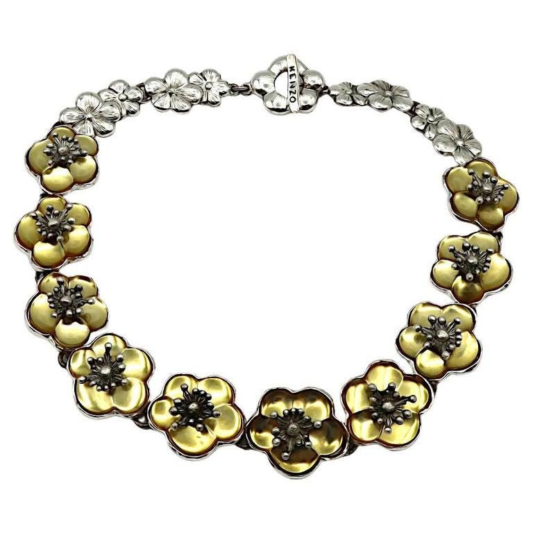 Vintage Silver Tone Resin Flower Necklace Kenzo - Etsy