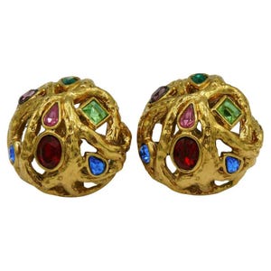 YVES SAINT LAURENT * Vintage Jewelled Domed Clip-On Earrings