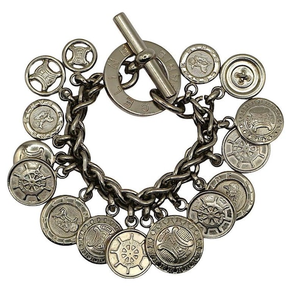 CELINE * Vintage Silver Tone Coin Medallion Charm Chain Link CELINE * Vintage Silver Tone Coin Medallion Charm Chain Link