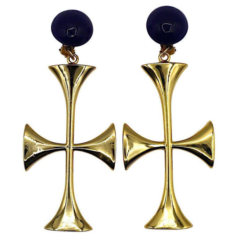 MOSCHINO * Vintage Oversized Cross Dangling Earrings - Etsy