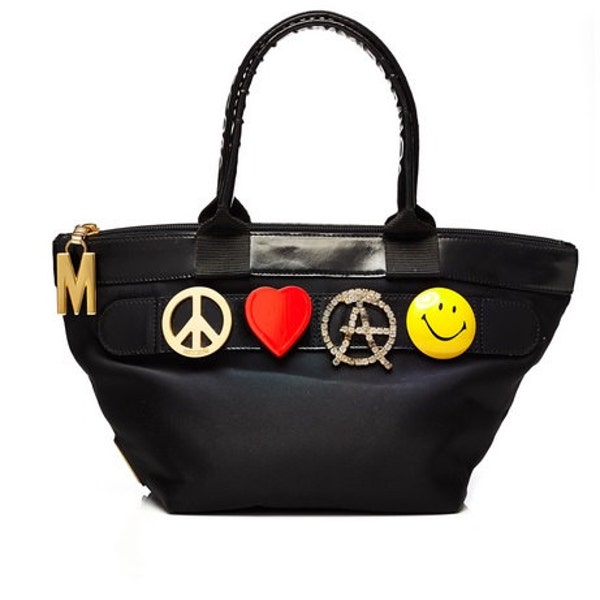 MOSCHINO by REDWALL * Magnifique sac cabas en nylon emblématique vintage "Peace, Love & Smiley face"