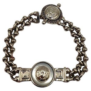 GIANNI VERSACE * Vintage Silver Tone Medusa Chain Bracelet