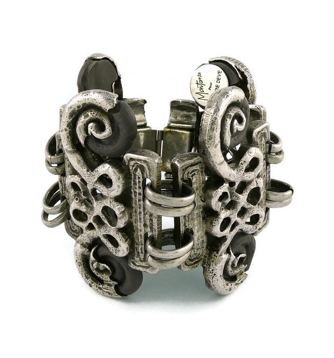 Bracelet Vintage Claire DEVE En Pâte De Verre Et Cuivre Doré Or 24 Carats - Taille S/M/L