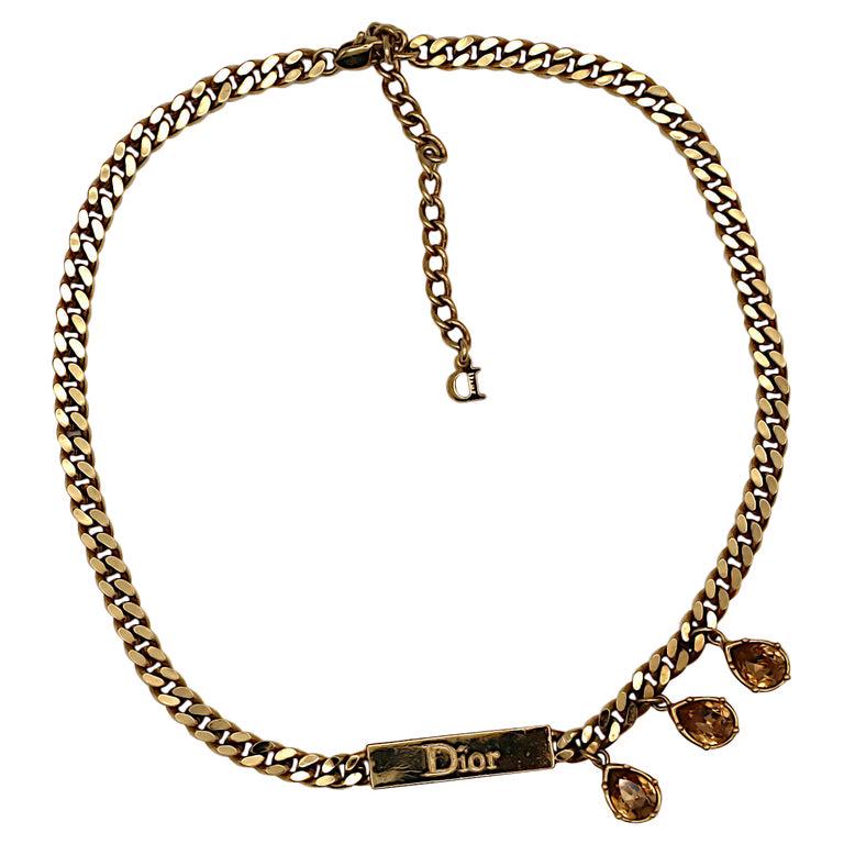 アクセサリー ChristianDior vintage goldchainnecklace Christian Dior VINTAGE Zirconia Rhinestone Gold Tone Chain