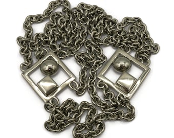 PACO RABANNE * Vintage Silver Tone Modernist Chain Necklace