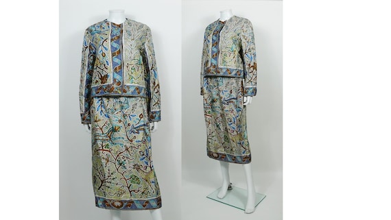 HERMES * Vintage Pavement Silk Print Jacket and Sk