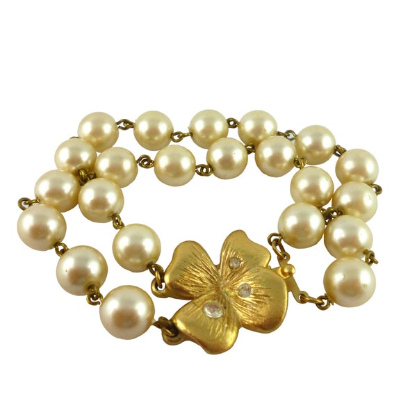 GUY LAROCHE * Gorgeous vintage pearl and flower bracelet