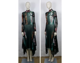 JEAN PAUL GAULTIER * Halbtransparentes Kleid mit Vintage-Porträts-Print