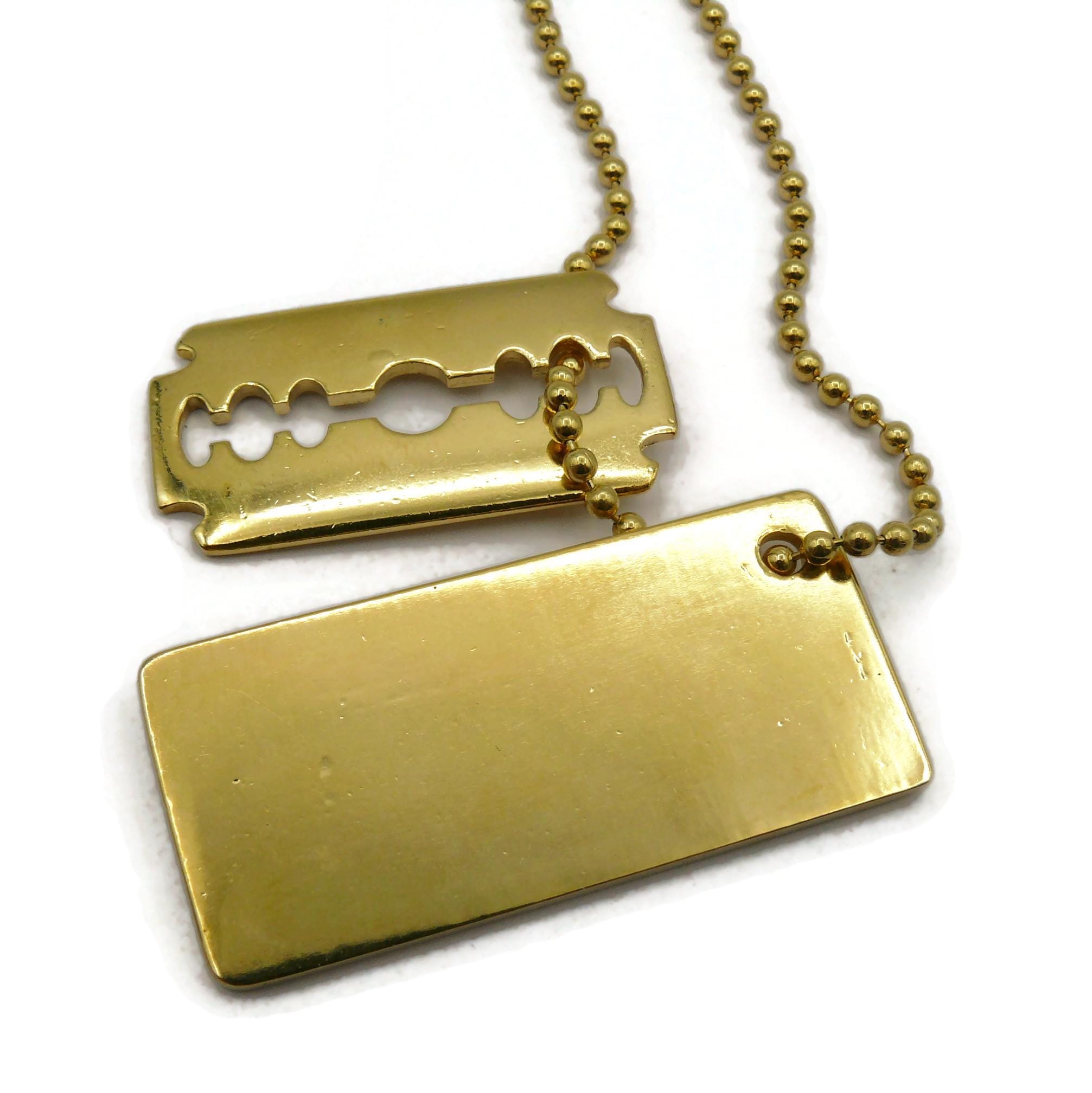 CHRISTIAN DIOR by John Galliano * Gold Tone Dog Tag Razor Blade