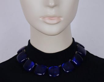 Collier Vintage Signé Jacques Gautier - Rond Bleu Turquoise - Occasion Très Bon état