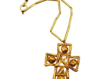 CHRISTIAN LACROIX * Vintage Massive Gold Tone Cross Pendant