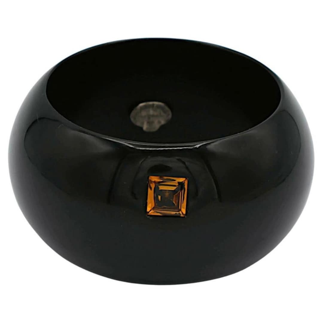 Black Resin & Crystal Cuff Bracelet Yves Saint Laurent Rive Gauche