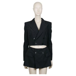 JEAN PAUL GAULTIER * Vintage Black Pinstripe Cut-Out Waist Blazer Jacket