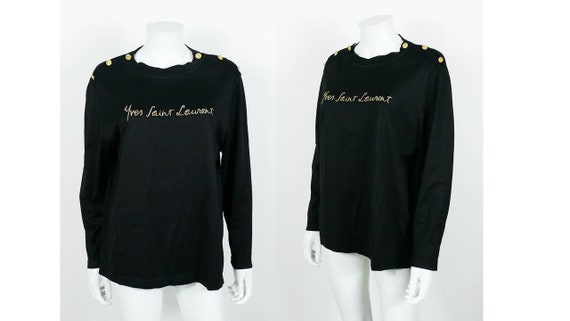 YVES SAINT LAURENT * Vintage Signature Black Top - image 1