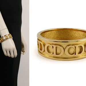 CHRISTIAN DIOR * Vintage Gold Toned CD Logo Bracelet