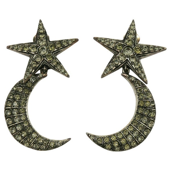 JEAN PAUL GAULTIER * Vintage Jewelled Star and Crescent Moon Dangling