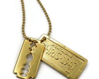 CHRISTIAN DIOR by John Galliano * Gold Tone Dog Tag Razor Blade