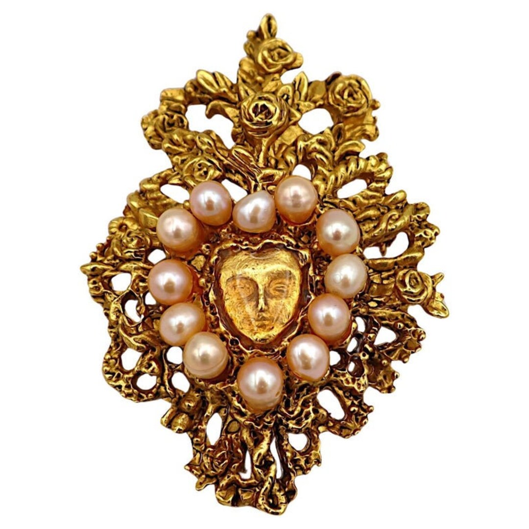 CHRISTIAN LACROIX ヴィンテージ ブローチ ハート CHRISTIAN LACROIX * Vintage Floral Heart Mask Brooch