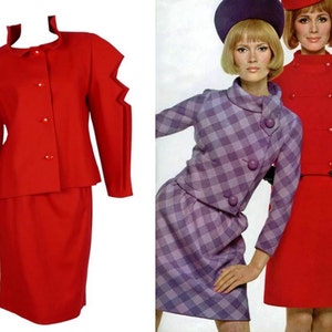 PIERRE CARDIN * Gorgeous vintage red wool skirt suit featuring stunning cut-out sleeves