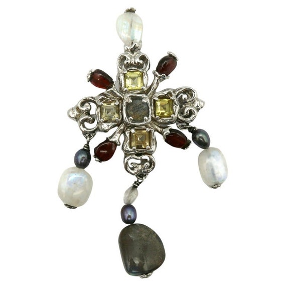CHRISTIAN LACROIX * Vintage Jewelled Sterling Sil… - image 1