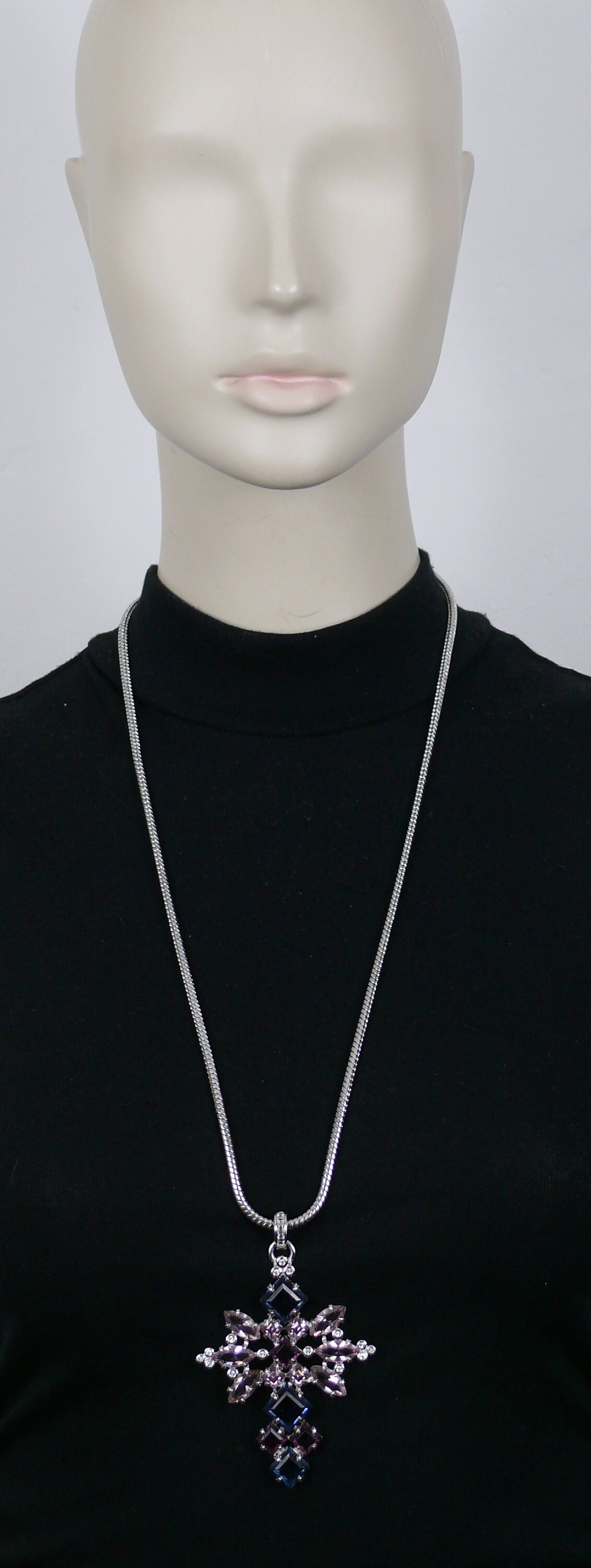 CHRISTIAN DIOR * Vintage Jewelled Cross Pendant Necklace - Etsy