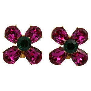 YVES SAINT LAURENT * Vintage Jewelled Flower Clip-On Earrings