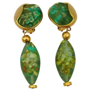 JEAN LOUIS SCHERRER * Vintage Green Resin Dangling Earrings