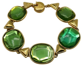 YVES SAINT LAURENT * Vintage Green Resin Link Bracelet