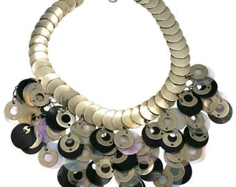 PACO RABANNE * Vintage Rhodoid and Metal Discs Necklace