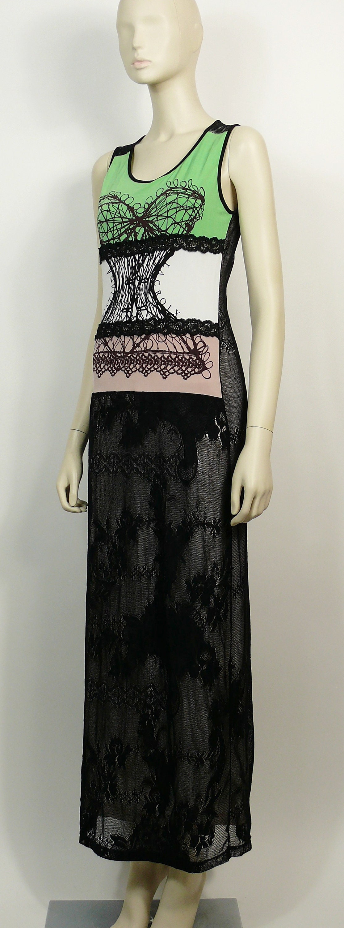 CHRISTIAN LACROIX * Vintage Corset Print Maxi Lace Dress - Etsy