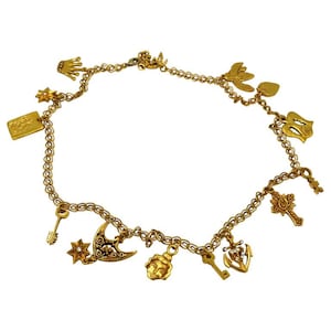 CHRISTIAN LACROIX * Vintage Gold Tone Charm Necklace