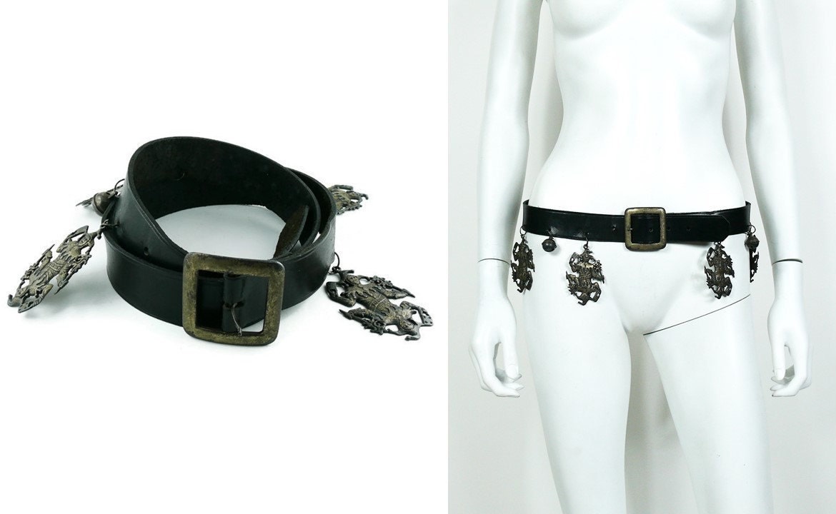 JEAN PAUL GAULTIER * Vintage 1990s Leather Belt With Bell & Joker