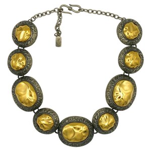 YVES SAINT LAURENT * Vintage Two Tone Cabochon Link Necklace