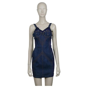 JEAN PAUL GAULTIER Junior * Vintage Blue Lace Sheer Panel Bra Mini Denim Dress